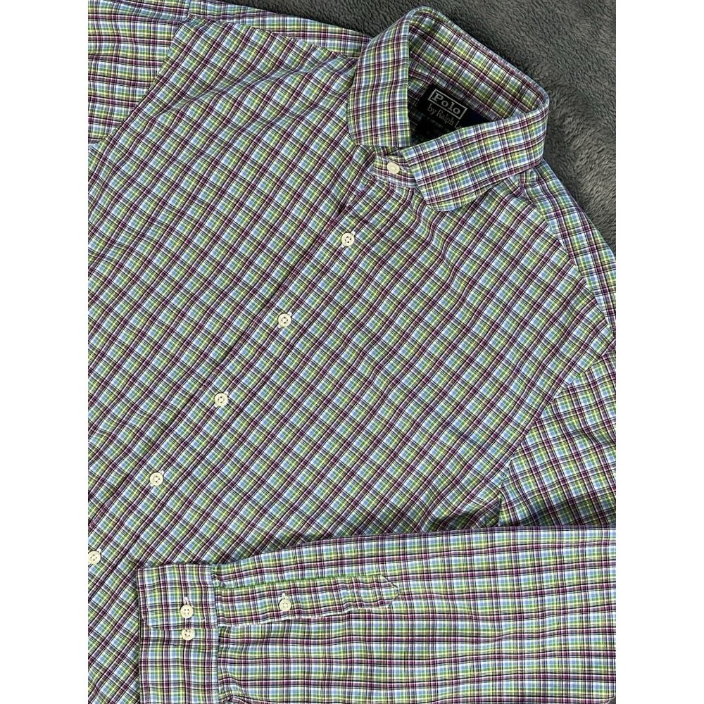 Polo Ralph Lauren Mens L Green Check Plaid Long Sleeve Button Down Shirt